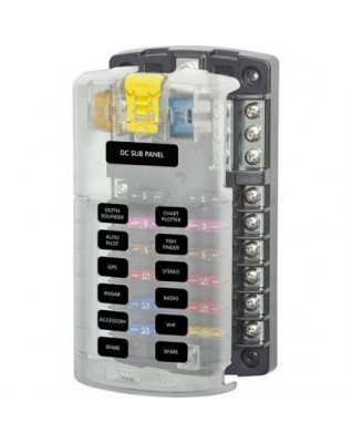 Blue Sea 5026 ST Blade Fuse Block W/Cover - 12 Circuit W/Negative Bus